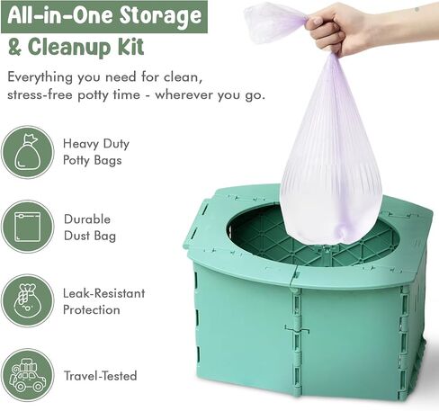 Teo-Portable Toddler Travel Potty-مرحاض قابلة للطي وخفيفة الوزن ومقاومة للتسرب للأطفال مع حقيبة سفر وبطانات يمكن التخلص منها-كرسي قعادة مضغوط للاستخدام في المنزل والاستخدام (Adventure Green) in Saudi Arabia