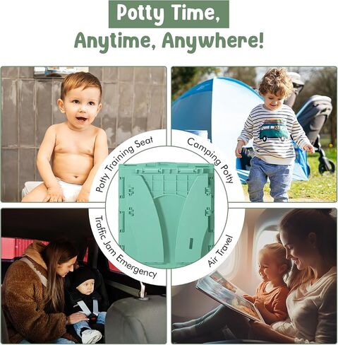 Teo-Portable Toddler Travel Potty-مرحاض قابلة للطي وخفيفة الوزن ومقاومة للتسرب للأطفال مع حقيبة سفر وبطانات يمكن التخلص منها-كرسي قعادة مضغوط للاستخدام في المنزل والاستخدام (Adventure Green) in Saudi Arabia