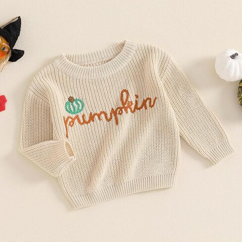 FOMOYUU Baby Girl Boy Knit Sweater Halloween Outfit Embroidery Warm Crewneck Long Sleeve Tops Fall Winter Clothes in Saudi Arabia