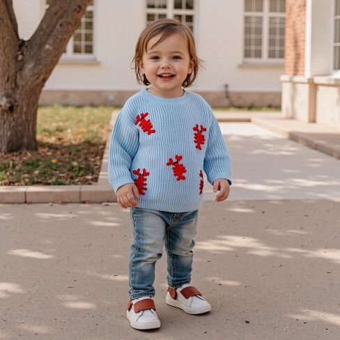 أطفال طفل طفل رضيع فتاة متماسكة سترة عارضة جراد البحر تطريز جولة الرقبة Pullover مريكس الملابس الشتاء ملابس الشتاء in Kuwait