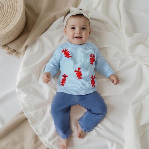 أطفال طفل طفل رضيع فتاة متماسكة سترة عارضة جراد البحر تطريز جولة الرقبة Pullover مريكس الملابس الشتاء ملابس الشتاء in Kuwait