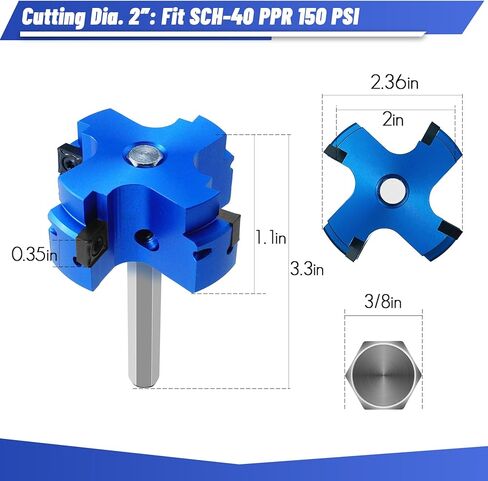 4 Blade 2 بوصة PVC Fitting Saver ، PVC Pipe Reamer Socket Saver مع عمود سداسي سداسي 3/8 بوصة ، أداة تجول في الأنابيب البلاستيكية لتركيبات SCH40 CPVC PIPE ABS ABS in Kuwait