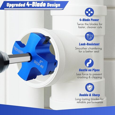 4 Blade 2 بوصة PVC Fitting Saver ، PVC Pipe Reamer Socket Saver مع عمود سداسي سداسي 3/8 بوصة ، أداة تجول في الأنابيب البلاستيكية لتركيبات SCH40 CPVC PIPE ABS ABS in Kuwait