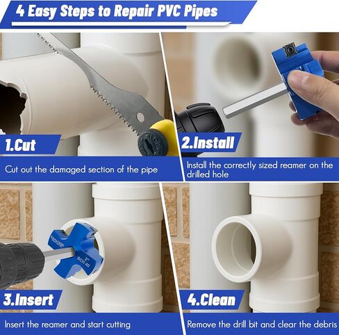 4 Blade 2 بوصة PVC Fitting Saver ، PVC Pipe Reamer Socket Saver مع عمود سداسي سداسي 3/8 بوصة ، أداة تجول في الأنابيب البلاستيكية لتركيبات SCH40 CPVC PIPE ABS ABS in Kuwait