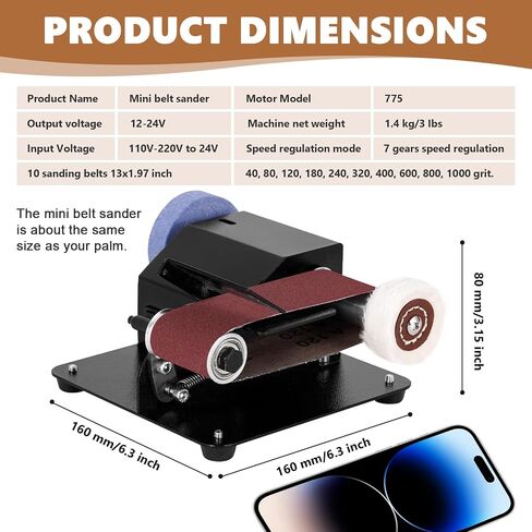 Mini Electric Belt Sander1.97x13 بوصة صغيرة مقاعد البدلاء القرص الرملية آلة التحكم في السرعة السبع ، مع عجلة الصنفرة وعجلة التلميع وسطح المكتب in Saudi Arabia