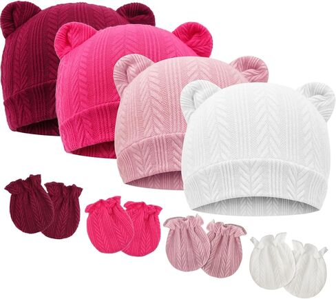 قبعات Bqubo حديثي الولادة الدب آذان و mittens مجموعات preemie caps طفل رضيع فتاة infant المستشفى بيني لمدة 0-3 أشهر in Kuwait