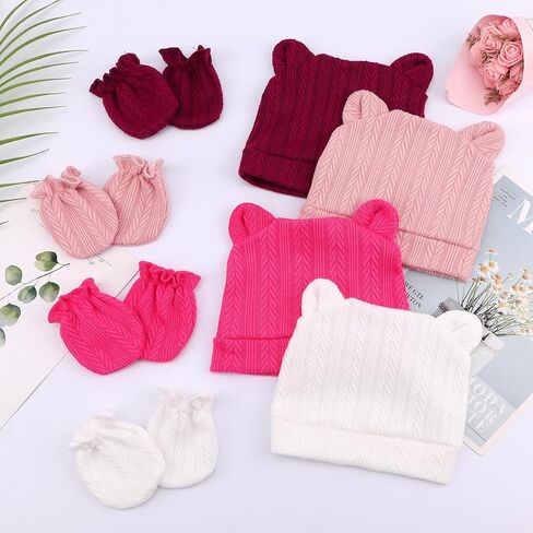 قبعات Bqubo حديثي الولادة الدب آذان و mittens مجموعات preemie caps طفل رضيع فتاة infant المستشفى بيني لمدة 0-3 أشهر in Kuwait