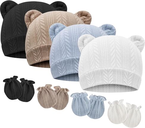 قبعات Bqubo حديثي الولادة الدب آذان و mittens مجموعات preemie caps طفل رضيع فتاة infant المستشفى بيني لمدة 0-3 أشهر in Saudi Arabia