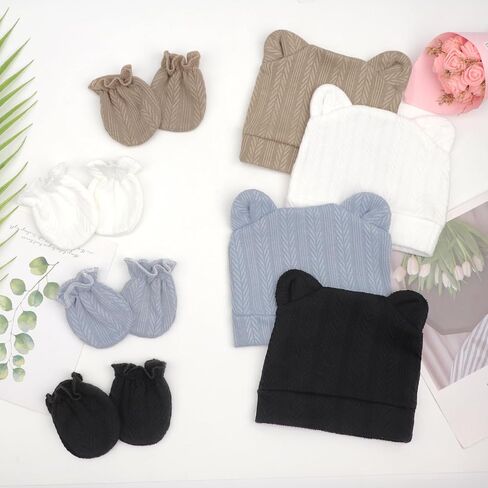 قبعات Bqubo حديثي الولادة الدب آذان و mittens مجموعات preemie caps طفل رضيع فتاة infant المستشفى بيني لمدة 0-3 أشهر in Saudi Arabia