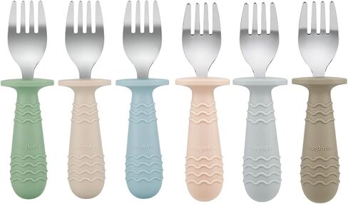 PandaEar 6 Pack Baby Forks for Self Feeding | Stainless Steel Tips & Silicone Handle Baby Utensils for Toddlers & Kids | BPA-Free, Easy Grip, Dishwasher Safe Feeding Forks for Baby Led Weaning in Saudi Arabia