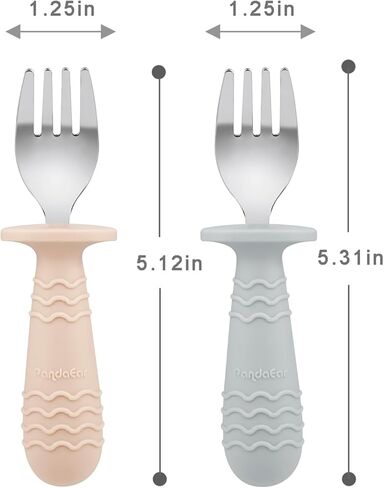PandaEar 6 Pack Baby Forks for Self Feeding | Stainless Steel Tips & Silicone Handle Baby Utensils for Toddlers & Kids | BPA-Free, Easy Grip, Dishwasher Safe Feeding Forks for Baby Led Weaning in Saudi Arabia