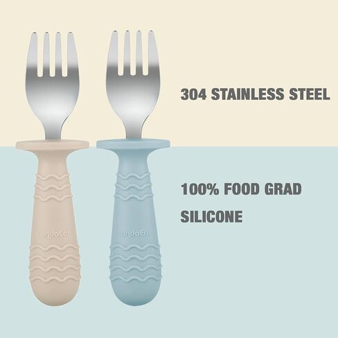PandaEar 6 Pack Baby Forks for Self Feeding | Stainless Steel Tips & Silicone Handle Baby Utensils for Toddlers & Kids | BPA-Free, Easy Grip, Dishwasher Safe Feeding Forks for Baby Led Weaning in Saudi Arabia