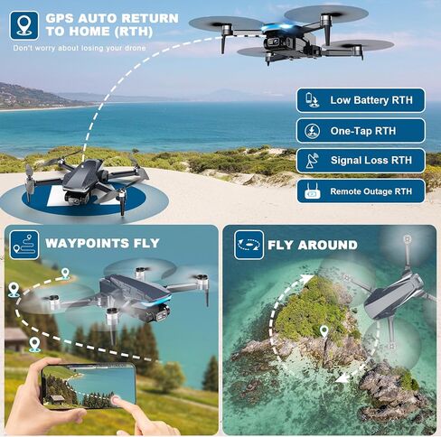الطائرات بدون طيار مع الكاميرا ، 2K HD FPV بدون طيار مع عودة GPS Auto ، ذبابة الدائرة ، ذبابة الطريق ، ناقل الحركة 5G ، الإيماءات صورة شخصية ، محرك بدون فرش ، طائرة بدون طيار قابلة للطي للأطفال المبتدئين ، 2 بطاريات in Kuwait