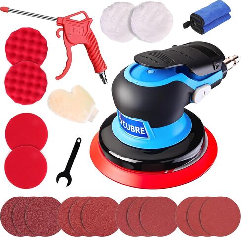 Low noise 5/6 Inch DA Sander for Auto Body - Lightweight, Powerful random orbital air sanders, Noise Reduction Design​ pneumatic sander (6 inch with 12 pcs Sandpaper) in Kuwait