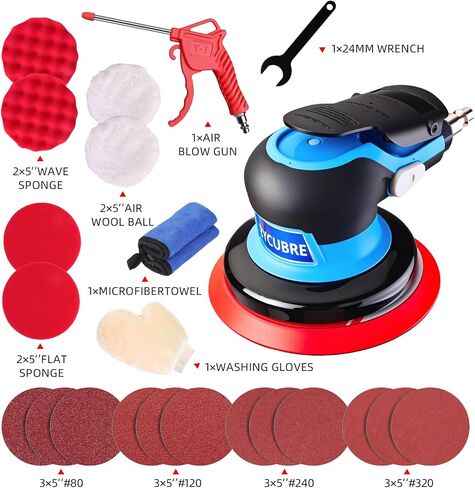 Low noise 5/6 Inch DA Sander for Auto Body - Lightweight, Powerful random orbital air sanders, Noise Reduction Design​ pneumatic sander (6 inch with 12 pcs Sandpaper) in Kuwait