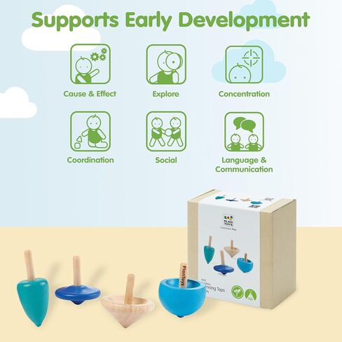 قمم بلانويز® مصغرة قمم الغزل الخشبية | 4 ألعاب مونتيسوري الصديقة للبيئة للأطفال الصغار | ألعاب السفر للأطفال | ألعاب تململ الحسية للتركيز والتنسيق in Saudi Arabia