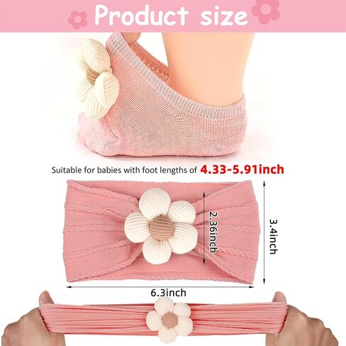 Baby Girls Beys and Socks Newborn Flower Bowlbands Non-Slips Grips Socks Nylon Hair Associory age and Quildlers (Beige ، 6-12 months) in Kuwait