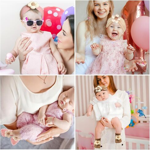 Baby Girls Beys and Socks Newborn Flower Bowlbands Non-Slips Grips Socks Nylon Hair Associory age and Quildlers (Beige ، 6-12 months) in Kuwait