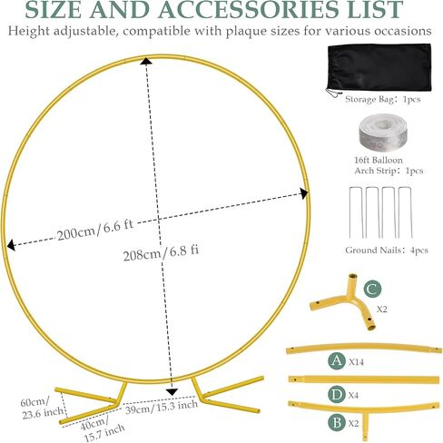 WellSign 6.6FT Round Balloon Arch Stand, Circle Wedding Arches with Base | Gold Metal Backdrop Stand for Engagement Valentine Party Baby Shower Gender Reveal Parties Decoration in Kuwait