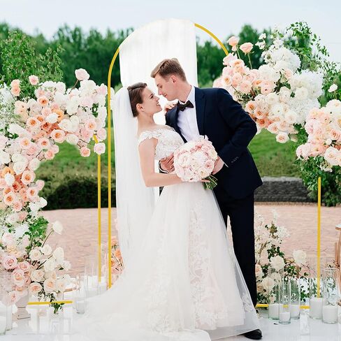 Putros Metal Arch Stand Gold Wedding Chiara Backdrop Stand Set of 3 (7.2FT,6.6FT,6FT) Square Arched Frame for Birthday Party Decoration in Kuwait