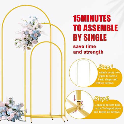 Putros Metal Arch Stand Gold Wedding Chiara Backdrop Stand Set of 3 (7.2FT,6.6FT,6FT) Square Arched Frame for Birthday Party Decoration in Kuwait