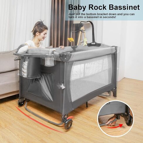 5 في 1 حزمة ولعب ، نائم بجانب السرير بجانب السرير مع مغير حفاضات على شكل حرف U ، ولعب طفل صغير محمول للأطفال حديثي الولادة ، أسرة الأطفال مع 4 ارتفاع قابل للتعديل ، حقيبة حمل ، سهلة التثبيت (رمادي) in Saudi Arabia