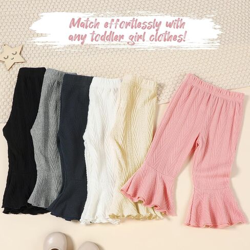 2 Pack Toddler Baby Girl Pants Flare Leggings Ribbed Knit Newborn Bell Bottoms Solid Ruffle Infant Pants for Girls in Kuwait