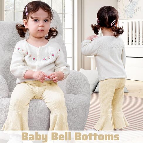 2 Pack Toddler Baby Girl Pants Flare Leggings Ribbed Knit Newborn Bell Bottoms Solid Ruffle Infant Pants for Girls in Kuwait