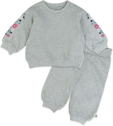 HonestBaby baby-girls 2-piece Cozy Sweatsuit With Embroidered Sleeve 100% Organic Cotton for Infant Baby and Toddler, Girls in Saudi Arabia