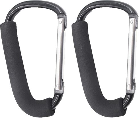 Pandaear 2 Pack Stroller Hooks ، 6.3 "مقاطع كبيرة من Carabiner للأم ، وملحقات عربات العربات الثقيلة لتعليق أكياس الحفاضات ، ومحلات البقالة وأكياس التسوق in Saudi Arabia