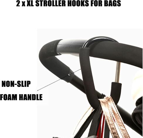 Pandaear 2 Pack Stroller Hooks ، 6.3 "مقاطع كبيرة من Carabiner للأم ، وملحقات عربات العربات الثقيلة لتعليق أكياس الحفاضات ، ومحلات البقالة وأكياس التسوق in Saudi Arabia