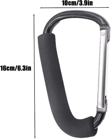 Pandaear 2 Pack Stroller Hooks ، 6.3 "مقاطع كبيرة من Carabiner للأم ، وملحقات عربات العربات الثقيلة لتعليق أكياس الحفاضات ، ومحلات البقالة وأكياس التسوق in Saudi Arabia