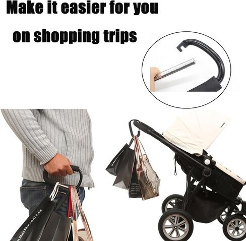 Pandaear 2 Pack Stroller Hooks ، 6.3 "مقاطع كبيرة من Carabiner للأم ، وملحقات عربات العربات الثقيلة لتعليق أكياس الحفاضات ، ومحلات البقالة وأكياس التسوق in Saudi Arabia