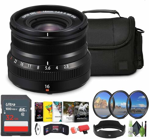 FUJIFILM XF 16mm f/2.8 R WR Lens (Black) Bundle with Travel Bag + 32GB Memory Card + More in Saudi Arabia