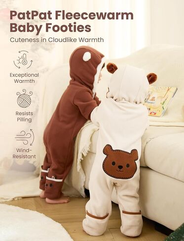 Patpat Baby Fleece Footies Rooded Romper - ملابس لطيفة للبنين والبنات - سستة 2 Way - ملابس الأطفال حديثي الولادة in Kuwait