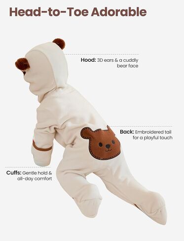 Patpat Baby Fleece Footies Rooded Romper - ملابس لطيفة للبنين والبنات - سستة 2 Way - ملابس الأطفال حديثي الولادة in Kuwait
