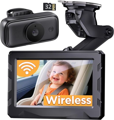 كاميرا سيارة أطفال لاسلكية - عمر بطارية 40 ساعة ورؤية ليلية 940 مل ، و 4.3 '' HD Car Baby Monitor - 1080p video و 360 ° قابلة للتعديل ، كاميرا المقعد الخلفي الخلفي - أساسيات للعائلات حديثي الولادة in Kuwait