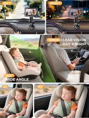كاميرا سيارة أطفال لاسلكية - عمر بطارية 40 ساعة ورؤية ليلية 940 مل ، و 4.3 '' HD Car Baby Monitor - 1080p video و 360 ° قابلة للتعديل ، كاميرا المقعد الخلفي الخلفي - أساسيات للعائلات حديثي الولادة in Kuwait