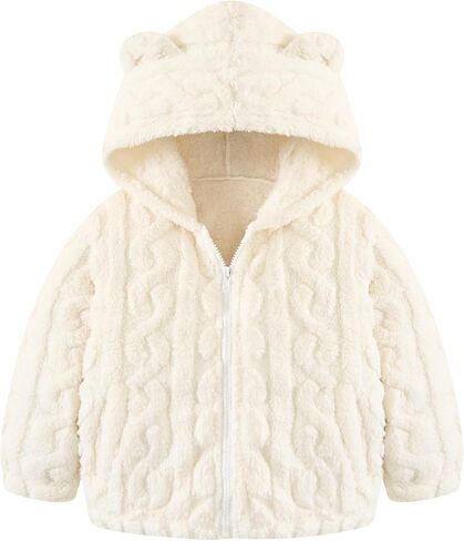 Toddler Fleece Jacket Girls Hooded Zip-up Coat Warm Winter Clothes with Pocket 2-6 Years in Kuwait