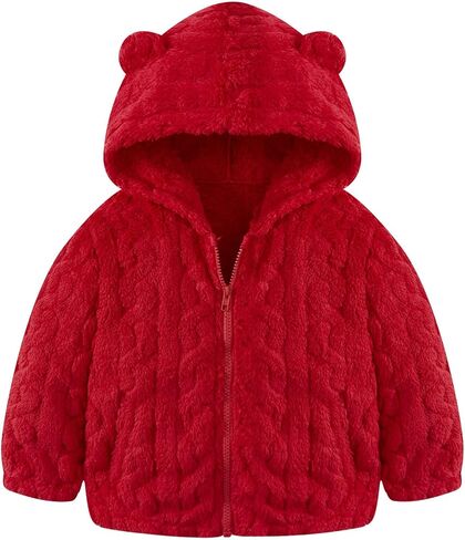 Toddler Fleece Jacket Girls Hooded Zip-up Coat Warm Winter Clothes with Pocket 2-6 Years in Kuwait