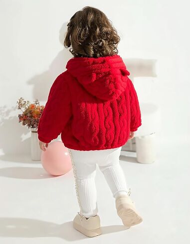 Toddler Fleece Jacket Girls Hooded Zip-up Coat Warm Winter Clothes with Pocket 2-6 Years in Kuwait