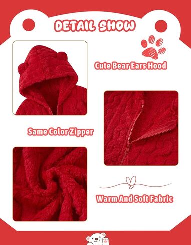 Toddler Fleece Jacket Girls Hooded Zip-up Coat Warm Winter Clothes with Pocket 2-6 Years in Kuwait