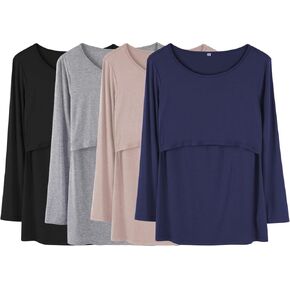 Liu & Qu 4-Pack Womens Nursing Tops Long Sleeve Breastfeeding Shirts Double Layer Fall Maternity Clothes in Kuwait