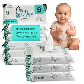 99.9% Water Based Baby Wipes – Hypoallergenic, Fragrance-Free, Biodegradable – Safe for Sensitive Skin, Unscented Baby Essentials – 60 Count (Pack of 9, Total 540 Wipes) in Saudi Arabia