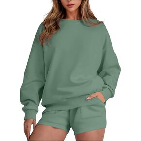 Lounge Sets for Women Two Piece Sweat Shorts Set Sweatshirt Matching Outfits with Pockets Fall Fashion Clothes in Kuwait