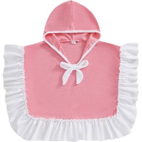 Toddler Baby Terry Swim Cover Up Little Girls Ruffle Swimsuit Coverup Bathing Suit Pool Beach Cute Bow Hooded Cloak in Kuwait