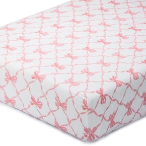 LollyBanks Muslin Crib Sheet 1 Pack, Soft and Breathable 100% Cotton Crib Fitted Sheets for Girls, Cozy and Snug Baby Sheet for Standard 52"x28" Mattress, Baby Bedding Essentials (Pink Bow Print) in Kuwait