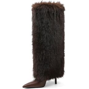 Kalstage Women Fur Knee Boots High Boots Calf Wide Wide On Tall Boots for Party Evening Shows in Kuwait