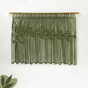 Macrame Valance Curtain 31.5x28.7Inch Farmhouse Boho Curtains Green Leaf Tassels Macramé Wall Curtain Wooden Bead Macrame Wall Hanging Wall Decor in Saudi Arabia