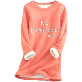 No,I'm not Cold Me Fleece Sweatshirts for Women Winter Warm Sherpa Lined Crewneck Pullover Loungewear Tunic Tops in Kuwait